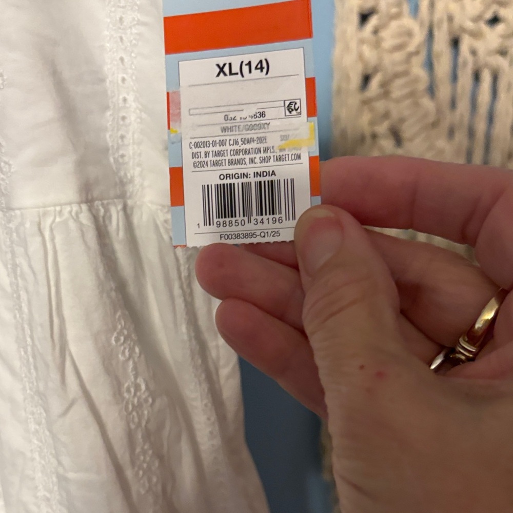 White Eyelet Sundress with Button Detail size XL 14 and 2 pair athletic shorts - Picture 2 of 8